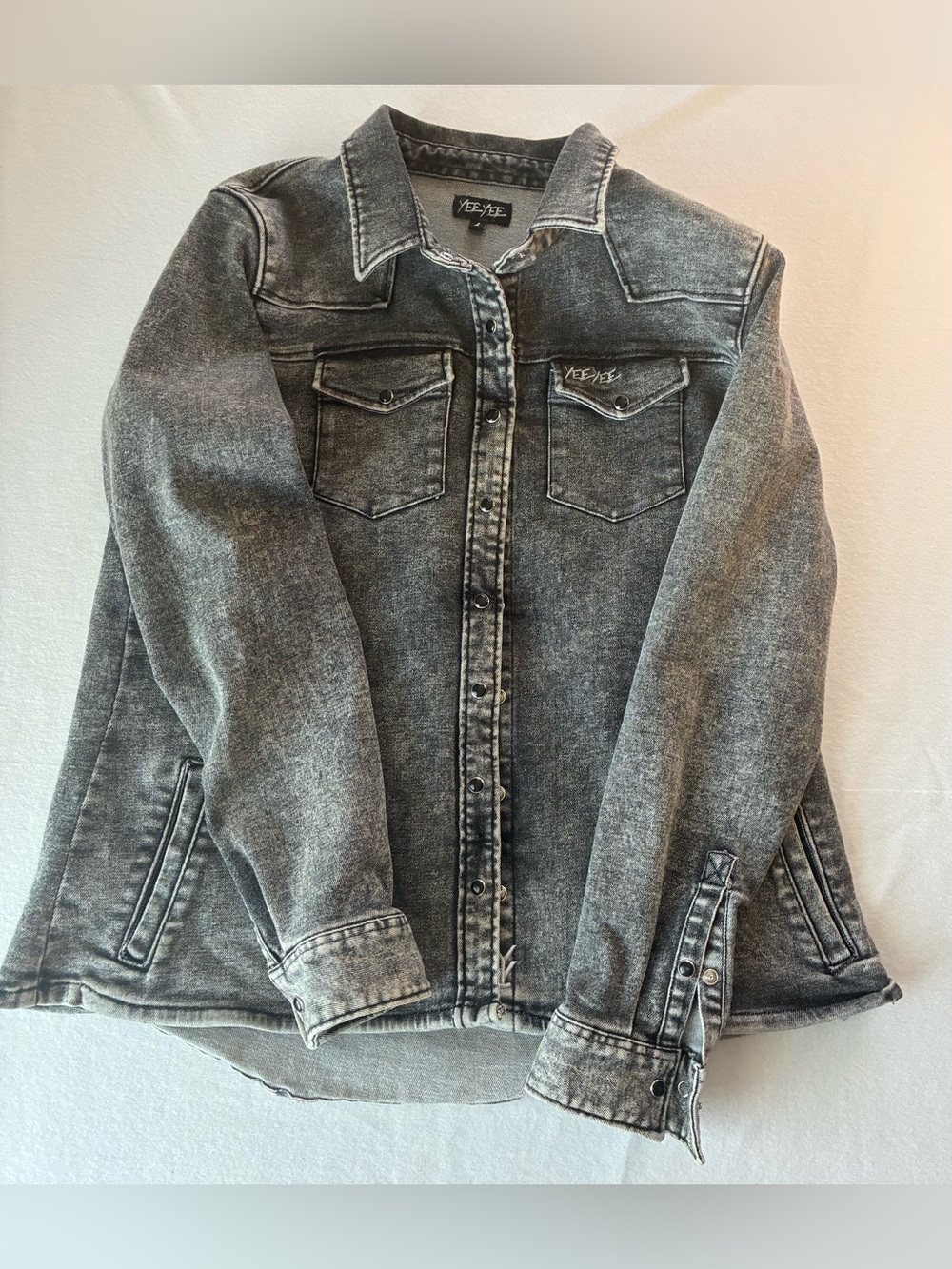 Yee Yee Washed Black/grey Denim Jacket - Women's Jean Jacket